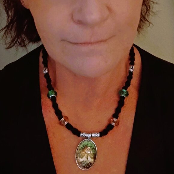 Celtic Tree of Life on a 21" Handmade Black Hemp Chain with Brown & Green Accent - Picture 3 of 7